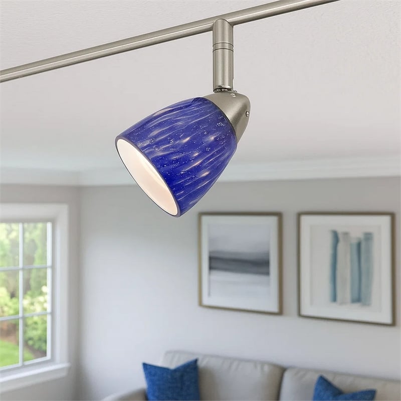 Pemberly Row 50 Watt Track Fixture with Glass Shade in Silver and Blue