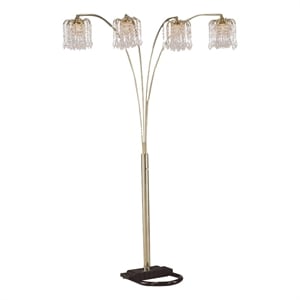 Pemberly Row Arc Floor Lamp with 4 Crystal Chandelier Lights in Black/Gold
