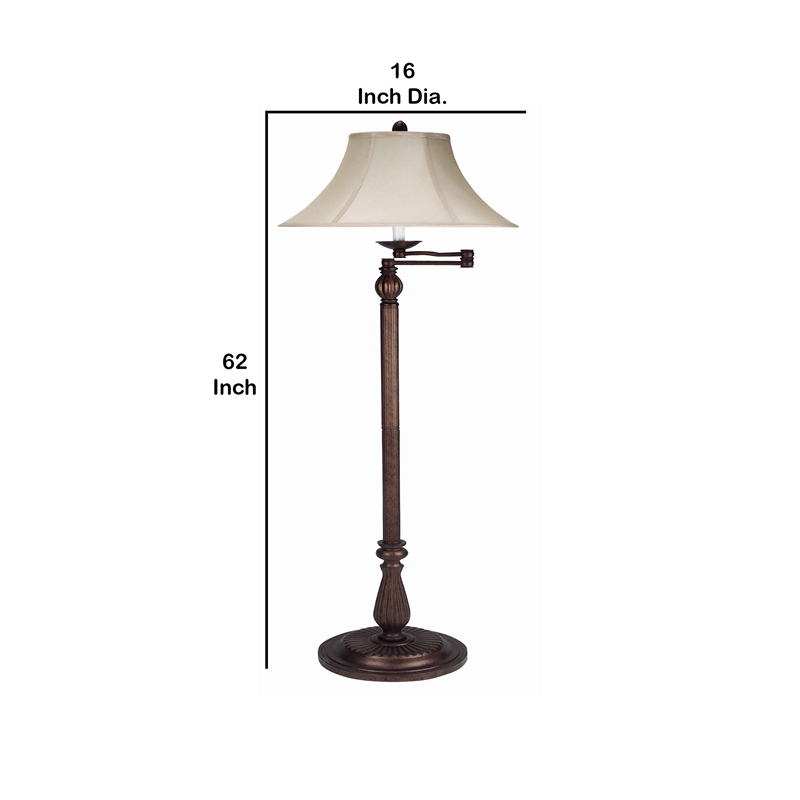 Pemberly Row Swing Arm Floor Lamp with Fabric Bell Shade in Bronze/Beige