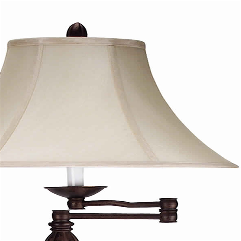 Pemberly Row Swing Arm Floor Lamp with Fabric Bell Shade in Bronze/Beige