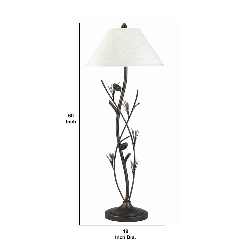 Pemberly Row Pine Twig Floor Lamp with Conical Shade in Bronze/White