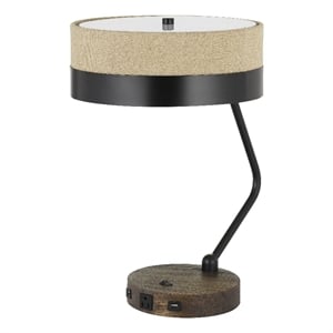 Pemberly Row Desk Lamp with USB Ports and Power Outlet Base in Beige/Black