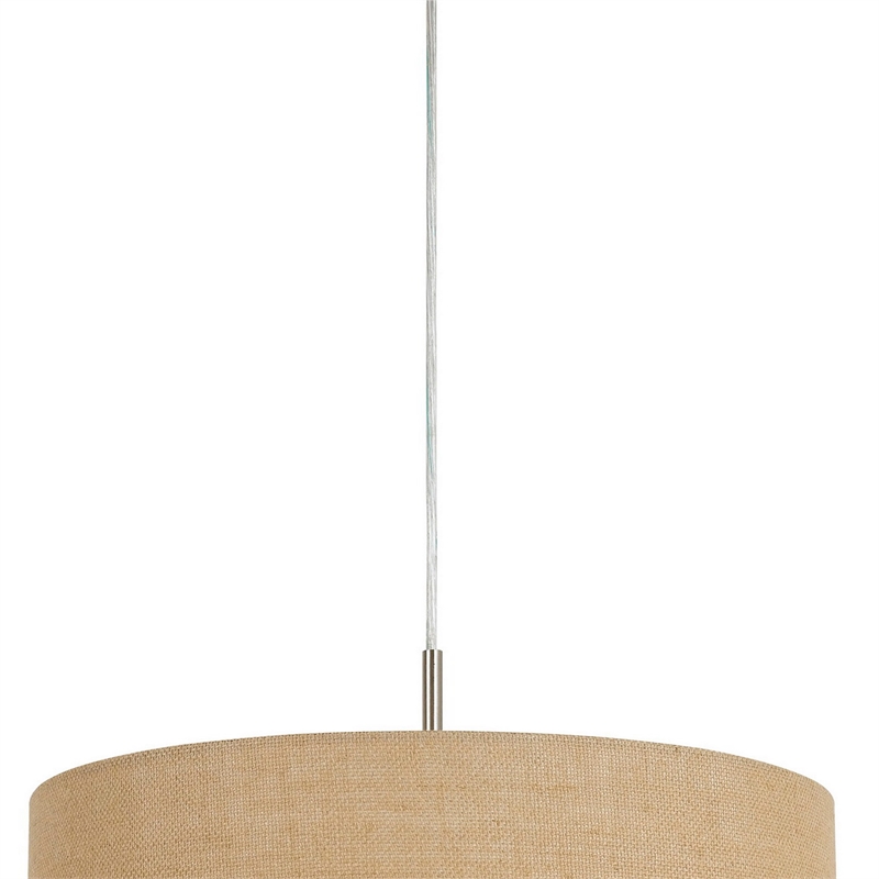 Pemberly Row Metal Pendant Light with Burlap Drum Shade in Beige
