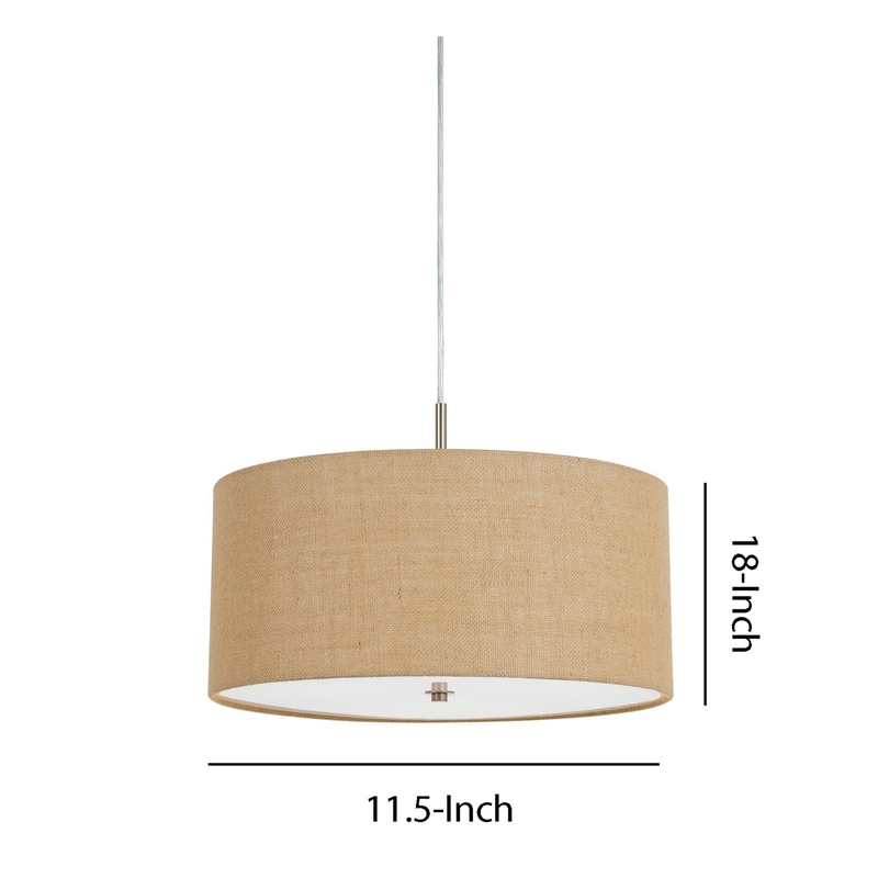 Pemberly Row Metal Pendant Light with Burlap Drum Shade in Beige
