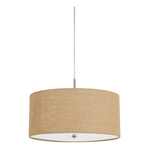 Pemberly Row Metal Pendant Light with Burlap Drum Shade in Beige