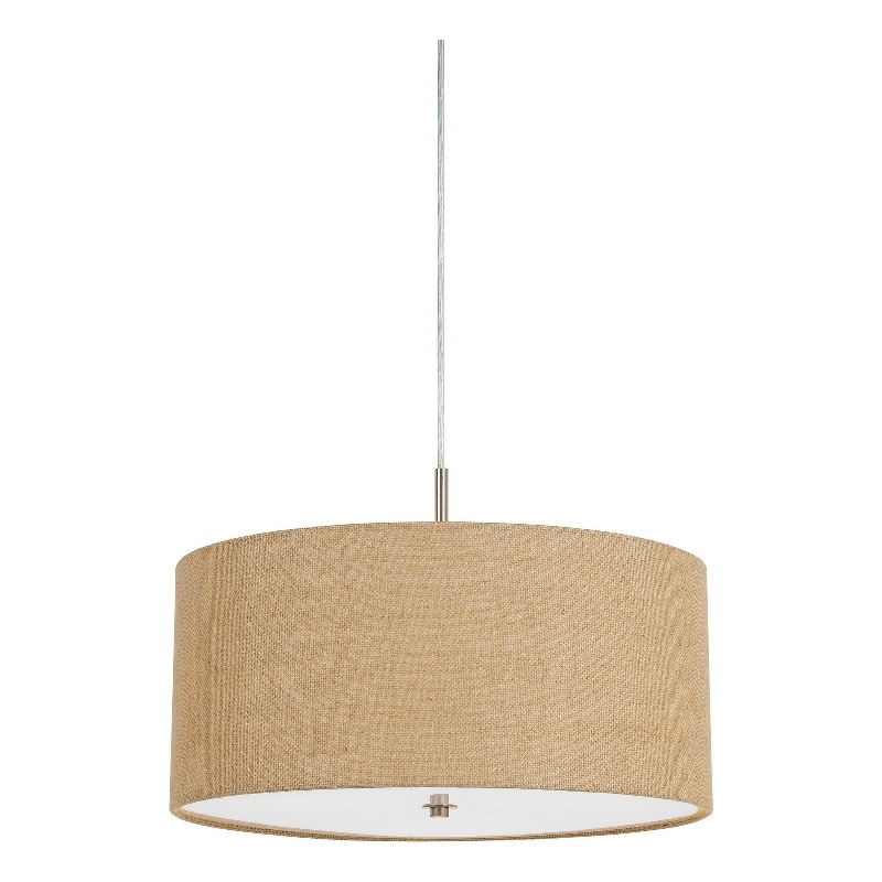 Pemberly Row Metal Pendant Light with Burlap Drum Shade in Beige