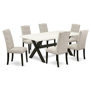 Pemberly Row 7-Piece Wood Dining Room Set in Dark Khaki Upholstery