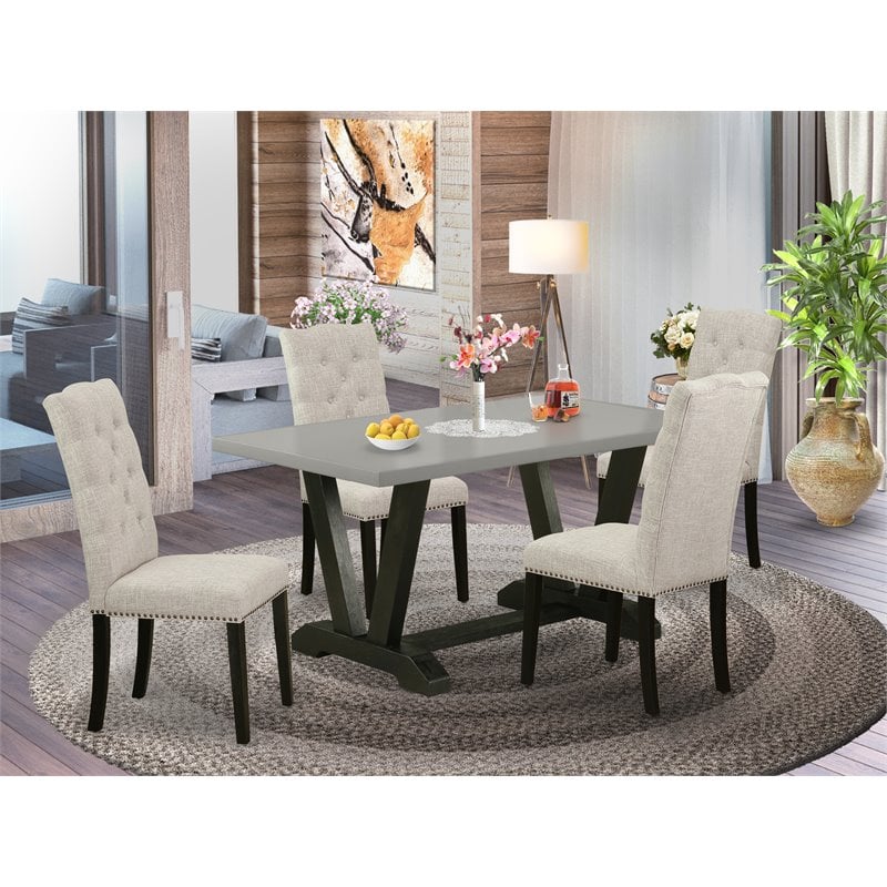 Pemberly Row 5-Piece Wood Dining Set in Black and Cement Finish