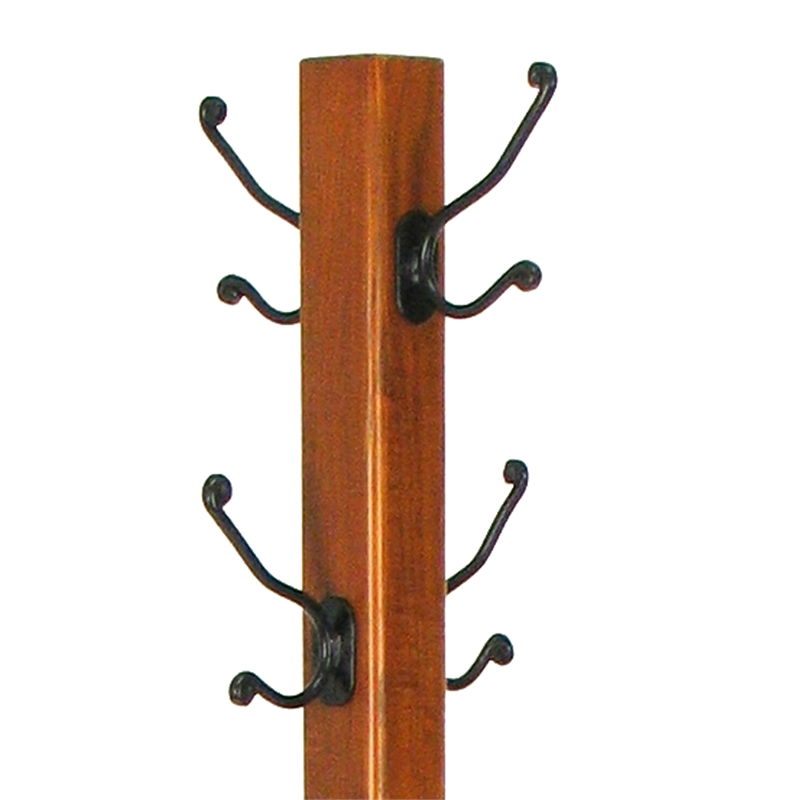 Pemberly Row Coat Stand with X Frame Base and Metal Hooks in Oak Brown