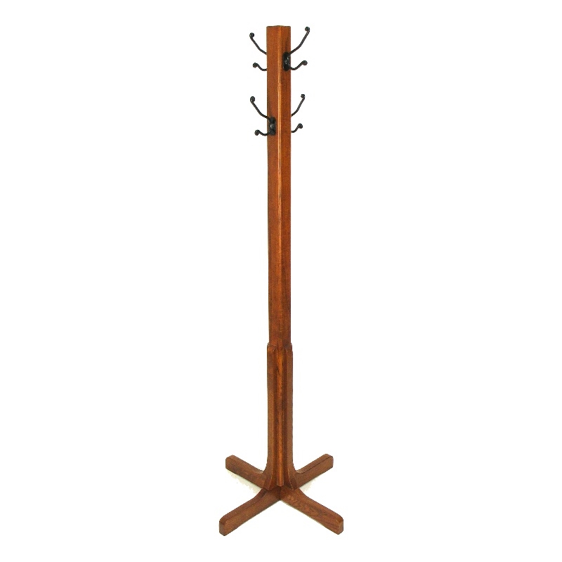 Pemberly Row Coat Stand with X Frame Base and Metal Hooks in Oak Brown
