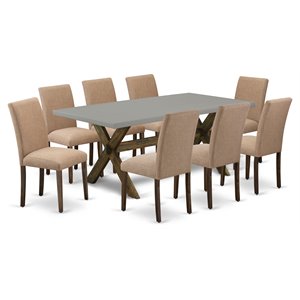 Pemberly Row 9-Piece X-Leg Wood Dining Set in Jacobean Brown/Cement Finish