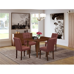 Pemberly Row 5-Piece Dining Set with Mahogany Finish and Faux-Leather Seats