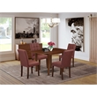 Pemberly Row 5-Piece Dining Set with Mahogany Finish and Faux-Leather Seats