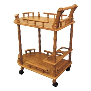 Pemberly Row 2-Tier Wine Table on Casters with Wine Rack in Oak Brown