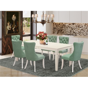 Pemberly Row 7-Piece Dining Table Set in Linen White/Willow Green