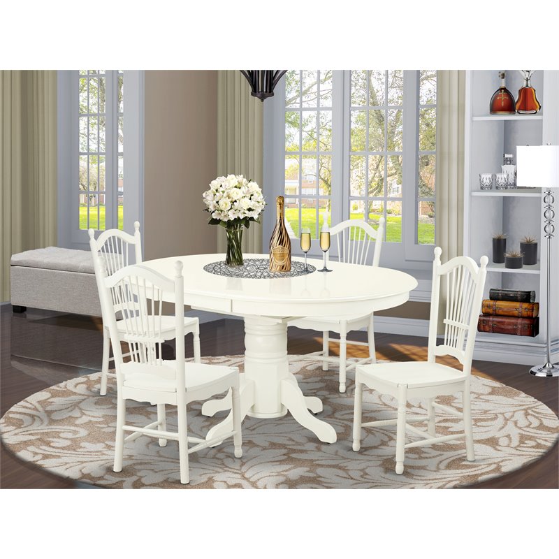 Pemberly Row 5-Piece Wood Pedestal Dining Set in Linen White Finish