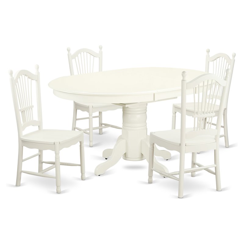 Pemberly Row 5-Piece Wood Pedestal Dining Set in Linen White Finish