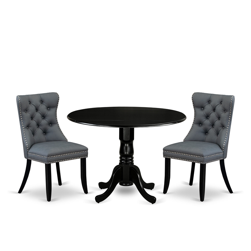 Pemberly Row 3-Piece Wood Dining Set with Drop-Leaf in Black/Platinum Gray