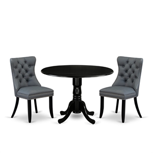Pemberly Row 3-Piece Wood Dining Set with Drop-Leaf in Black/Platinum Gray