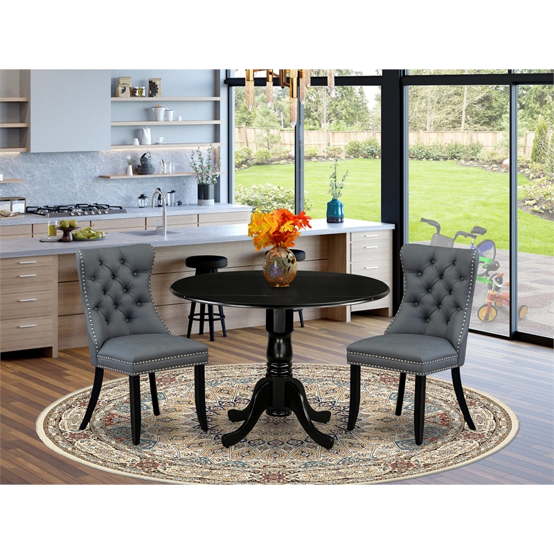 Pemberly Row 3-Piece Wood Dining Set with Drop-Leaf in Black/Platinum Gray