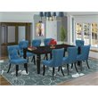 Pemberly Row 9-Piece Wood Dining Set in Black and Mineral Blue Finish