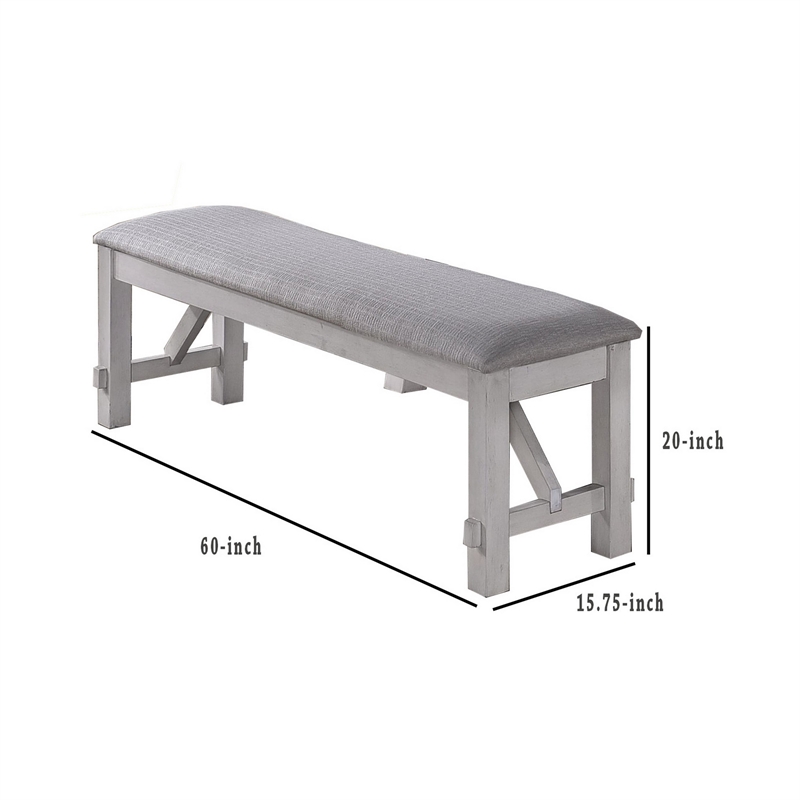 Pemberly Row Fabric Upholstered Farmhouse Bench with Braces in Gray