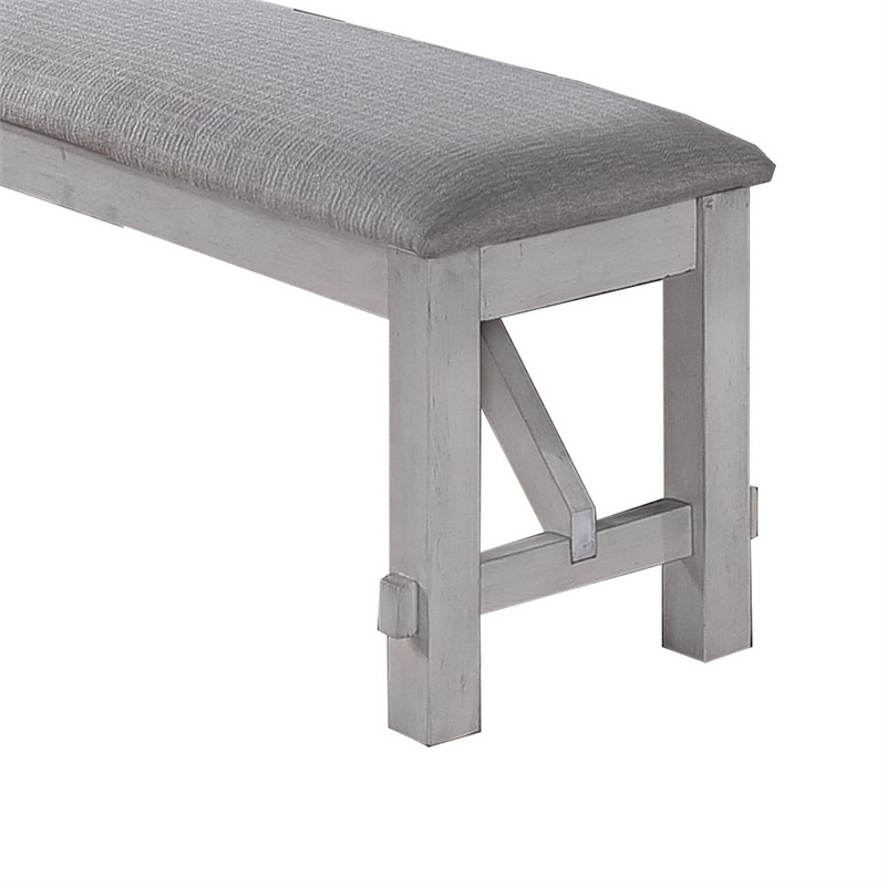 Pemberly Row Fabric Upholstered Farmhouse Bench with Braces in Gray