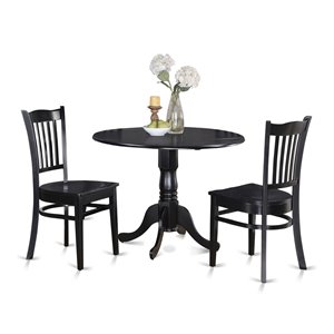 Pemberly Row Round Dining Set with Drop Leaf Table in Black Finish
