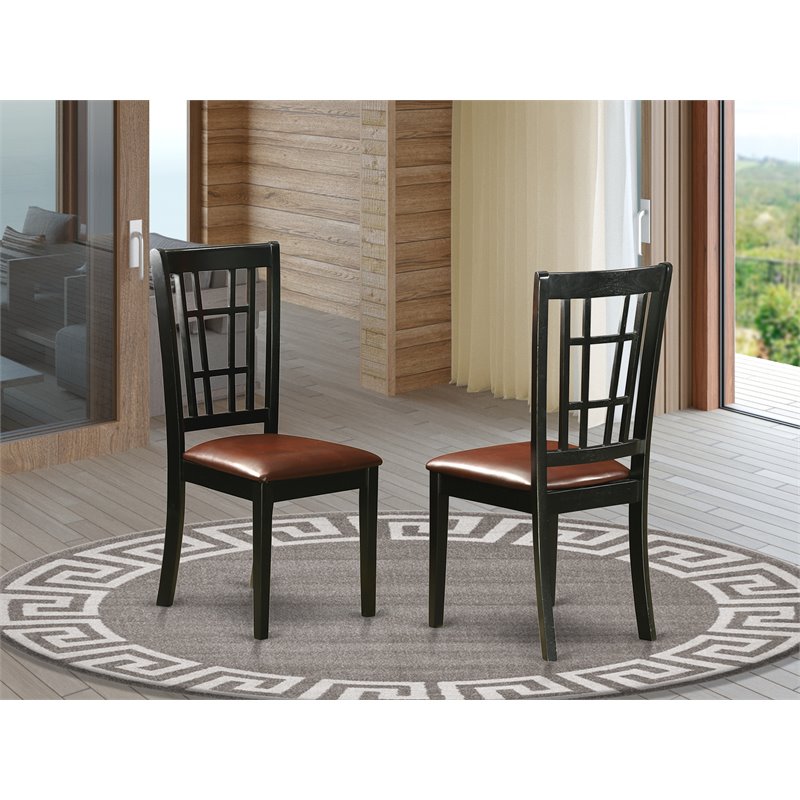 Pemberly Row Faux Leather Waffle-Back Dining Chairs in Black (Set of 2)