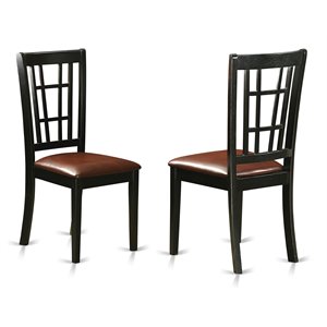 Pemberly Row Faux Leather Waffle-Back Dining Chairs in Black (Set of 2)