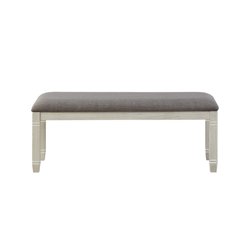 Pemberly Row Padded Dining Bench with Tapered Feet in Antique White/Gray