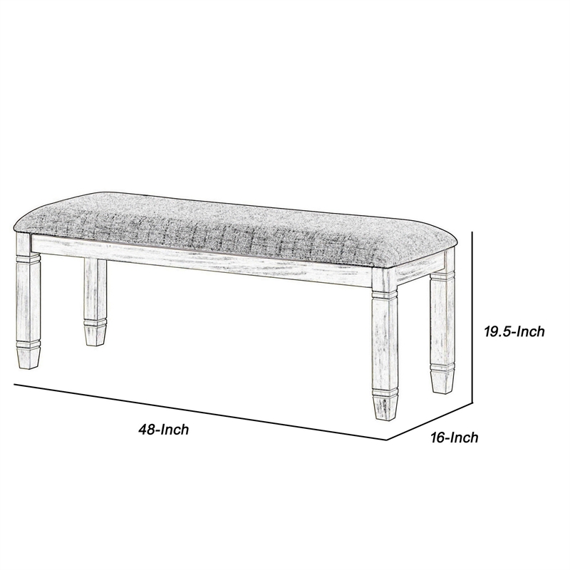 Pemberly Row Padded Dining Bench with Tapered Feet in Antique White/Gray