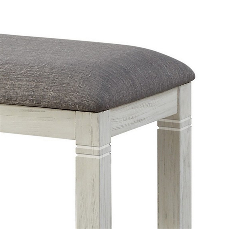 Pemberly Row Padded Dining Bench with Tapered Feet in Antique White/Gray