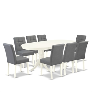 Pemberly Row 9-Piece Dining Set with Drop-Leaf in Linen White/Platinum Gray
