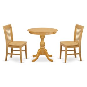 Pemberly Row 3-Piece Dining Set with Pedestal Table and Chairs in Oak