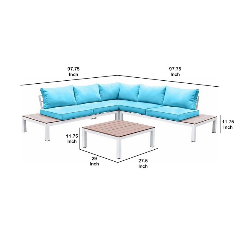Pemberly Row L-Shaped Aluminum Patio Sectional with Ottoman in Blue/White