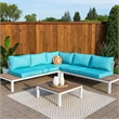 Pemberly Row L-Shaped Aluminum Patio Sectional with Ottoman in Blue/White