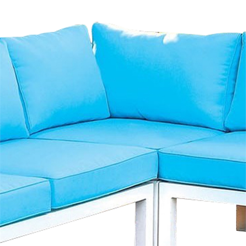 Pemberly Row L-Shaped Aluminum Patio Sectional with Ottoman in Blue/White
