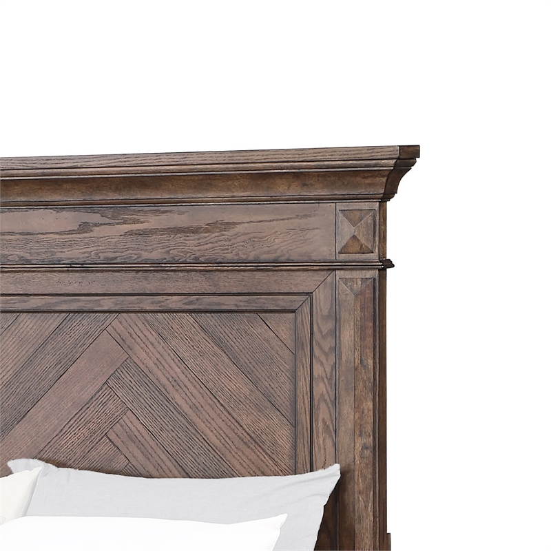 Pemberly Row Wood Eastern King Headboard with Herringbone Pattern in Brown