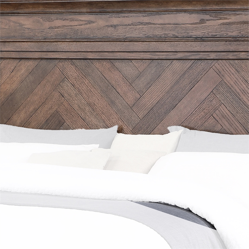 Pemberly Row Wood Eastern King Headboard with Herringbone Pattern in Brown