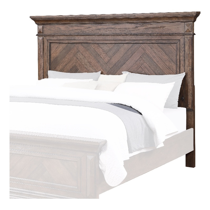 Pemberly Row Wood Eastern King Headboard with Herringbone Pattern in Brown