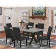 Pemberly Row X-Leg 7-Piece Wood Dining Set in Black with Linen Seats
