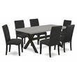 Pemberly Row X-Leg 7-Piece Wood Dining Set in Black with Linen Seats