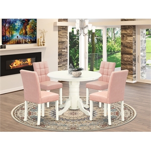 Pemberly Row 5-Piece Pedestal Dining Set in Linen White & Beige Red