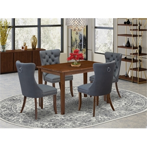 Pemberly Row 5-Piece Dining Set in Antique Walnut with Platinum Gray Seats