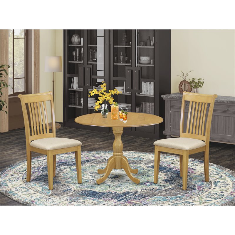 Pemberly Row 3-Piece Traditional Oak Dining Set with Wood and Fabric Chairs