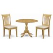 Pemberly Row 3-Piece Traditional Oak Dining Set with Wood and Fabric Chairs