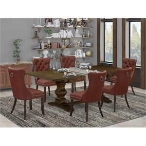 Pemberly Row 7-Piece Kitchen Set in Burgundy and Distressed Jacobean