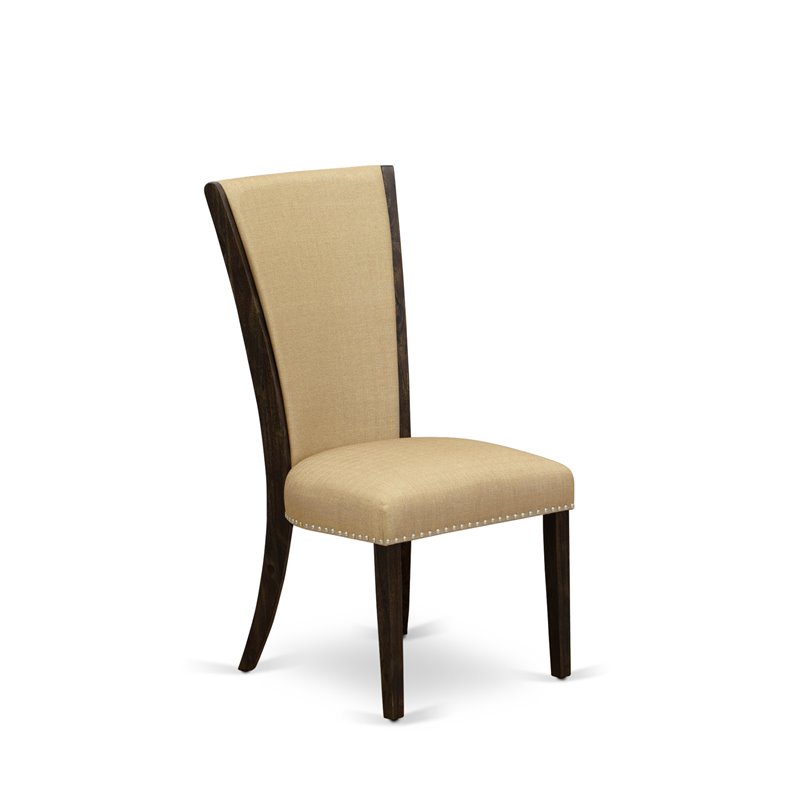 Pemberly Row Fabric Dining Chairs with Nailhead Back in Brown (Set of 2)