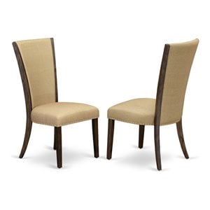 Pemberly Row Fabric Dining Chairs with Nailhead Back in Brown (Set of 2)
